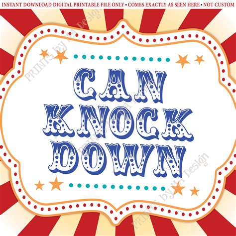 Can Knock Down Game Sign, Carnival Games, Circus Party Activities, Festival Game Tent, PRINTABLE ...