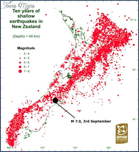 New Zealand Earthquake Map - ToursMaps.com