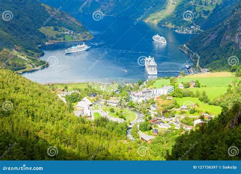 Geiranger at Geirangerfjord, Norway Stock Image - Image of fjords, boat: 127736397