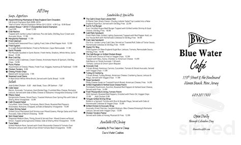 Blue Water Cafe menu in Beach Haven, New Jersey, USA