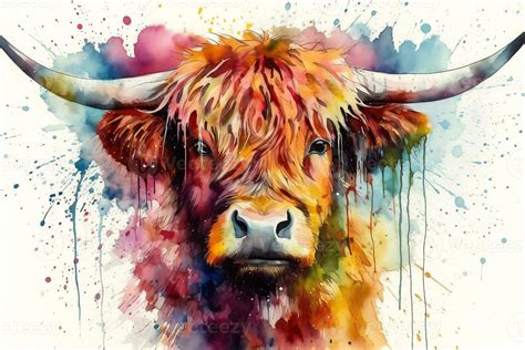 A rainbow highland cow watercolor. 23378813 Stock Photo at Vecteezy