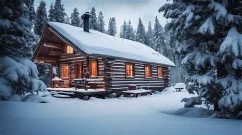 A cozy snowcovered log cabin nestled amidst the | MUSE AI