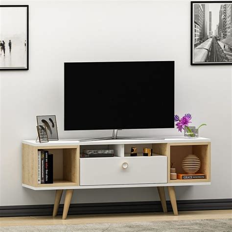 Tv Stand Tv Wood Console Table White Console Media Console Modern Tv ...