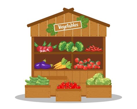 Premium Vector | A wooden trading kiosk with a harvest, a shop for ...