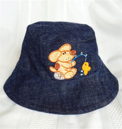 Denim Bucket Hat Reversible Bucket Hat with Embroidery Sun | Etsy