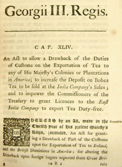 On this day Parliament passes the Tea Act 1773 - Titles for Sale by Manorial Counsel