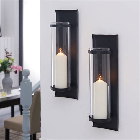 Metal Pillar Candle Sconces with Glass Inserts A Wrought Iron Rectangl ...