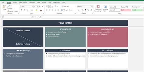 TOWS Matrix Excel Template TOWS Analysis SWOT Analysis Business Strategy Strategic Planning ...