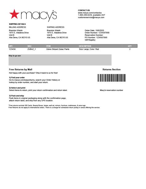 Macys Packing Slip Templates for Shipstation