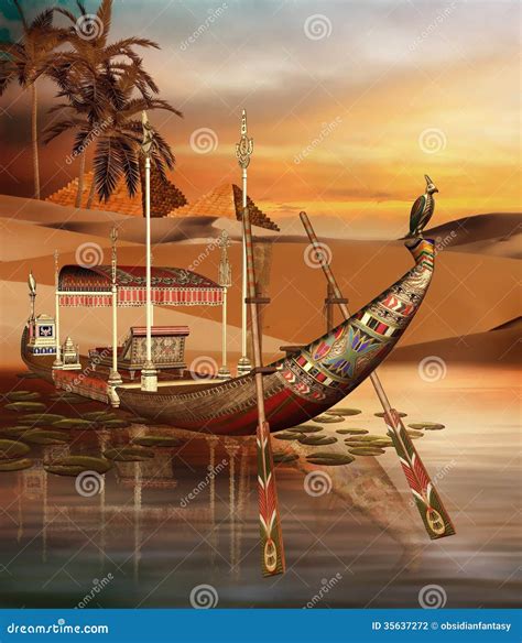 Egyptian boat stock illustration. Illustration of palm - 35637272