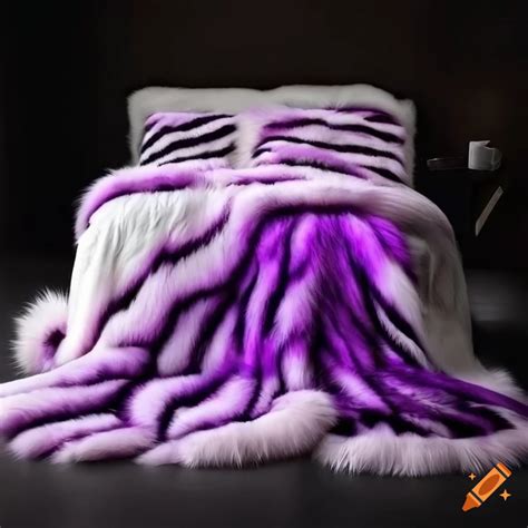 Fluffy zebra pattern fox fur blanket on Craiyon