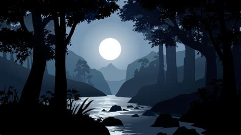 River in the moonlight. Night in forest with river and full moon 22245983 Vector Art at Vecteezy