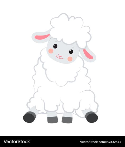 Cartoon smiling white sheep sits on white Vector Image