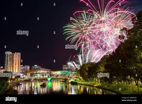 Colourful Australia Day Fireworks Display lighting up the sky in Adelaide, South Australia Stock ...