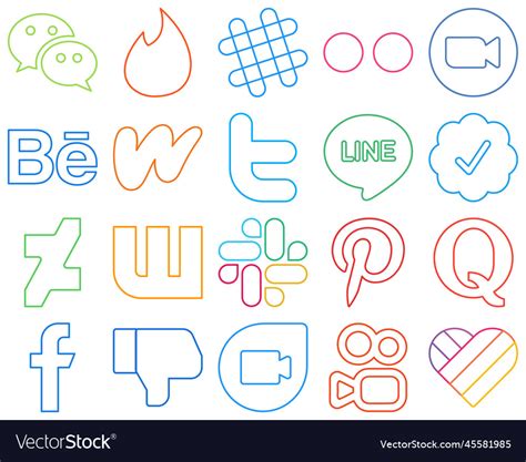 20 unique colourful outline social media icons Vector Image