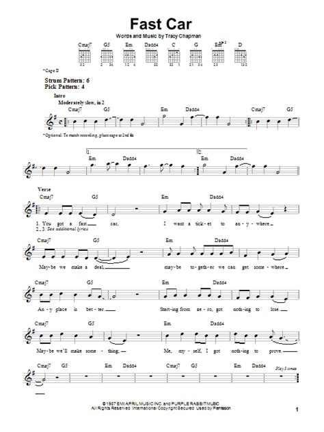 Tracy Chapman - Fast Car sheet music