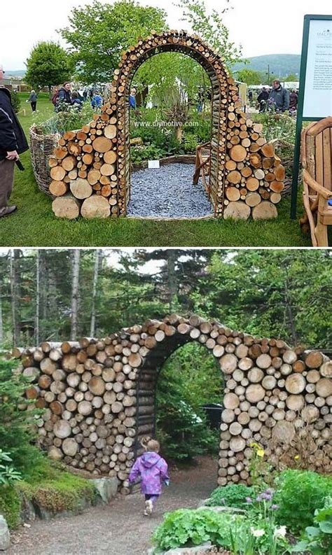 Stunning Tree Log Garden Gate. #Trees | Backyard landscaping, Garden gates, Diy garden