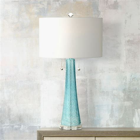 Possini Euro Design Modern Table Lamp Light Aqua Blue Textured Glass ...