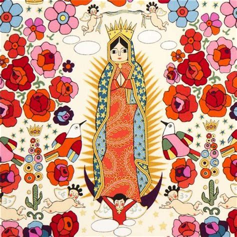 beige Mexican Virgin Mary statue fabric by Alexander Henry | Mary ...