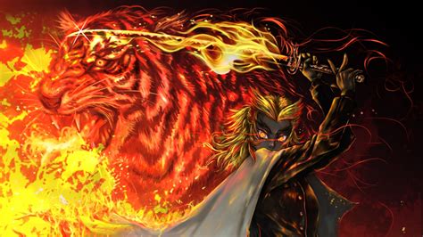 Demon Slayer Tiger Kyojuro Rengoku On Fire HD Anime Wallpapers | HD ...