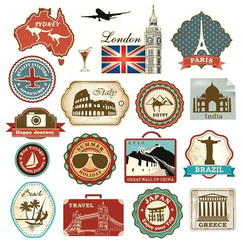 Retro Vintage Travel Suitcase Stickers - Set of 18 Luggage Decal Labels ...