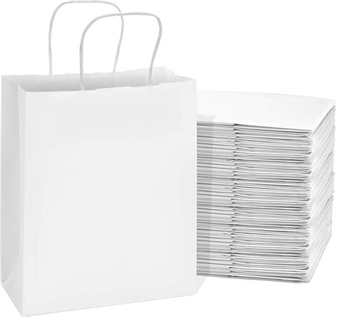 Buy White Gift Bags with Handles - 8x4x10 Inch 100 Pack Small Kraft ...