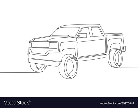 Single line drawing of tough pickup truck car Vector Image