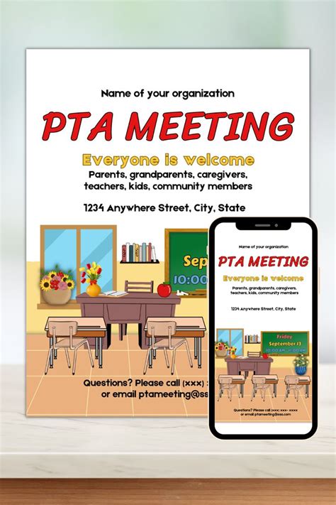 a flyer for a meeting with an image of a table and chairs