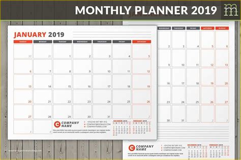 Calendar Template Indesign Free Of Editable Monthly Planner 2019 Indesign Template ...