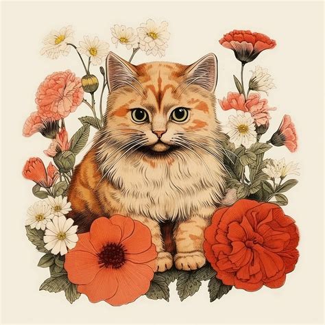 Cat flower drawing mammal animal. | Premium Photo Illustration - rawpixel