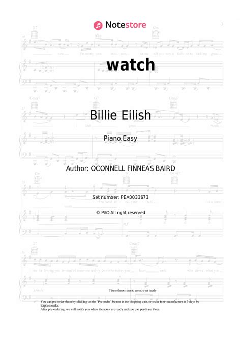 Billie Eilish - watch sheet music for piano download | Piano.Easy SKU PEA0033673 at