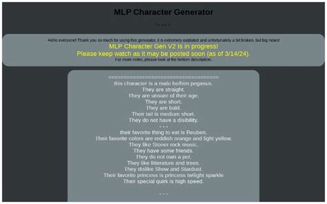 MLP Character Generator