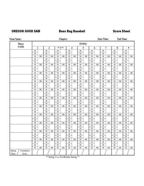 Bean Bag Baseball Score Sheet Free Download