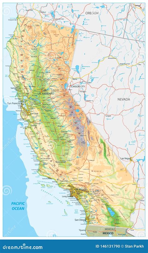 California Physical Map stock vector. Illustration of editable - 146131790