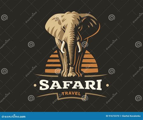 African Safari Elephant Logo - Vector Illustration, Emblem on Dark ...