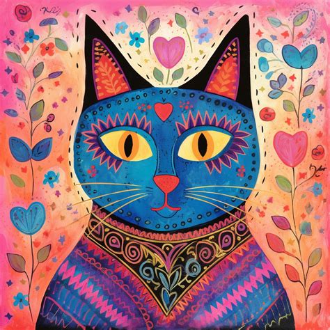 Colorful Whimsical Doodle Art Cat Free Stock Photo - Public Domain Pictures