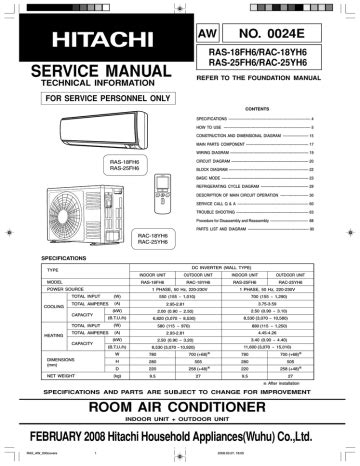 SERVICE MANUAL - Hitachi Air Conditioning | Manualzz