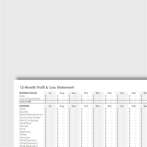 12-Month Profit & Loss Statement (Excel) | YVOXS