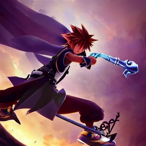 sora from kingdom hearts leaping into battle holding | Stable Diffusion ...