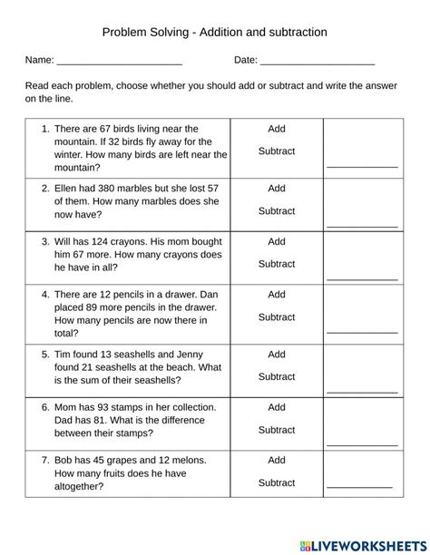 Problem Solving - Addition and Subtraction worksheet Kindergarten Math Worksheets Addition ...