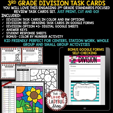 3rd Grade Division Word Problems Math Test Prep - The Little Ladybug Shop