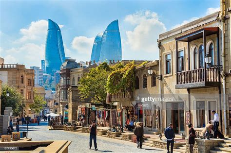 Baku Azerbaijan Inner City Cityscape Flame Towers Skyscrapers Skyline ...