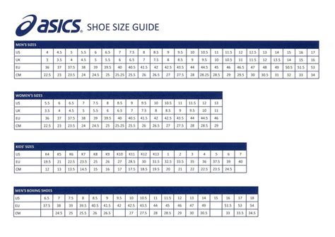 Asics Shoe Size Guide - Giri Martial Arts Supplies