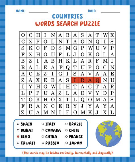 Word search game countries word search puzzle worksheet for learning english. 13928282 Vector ...