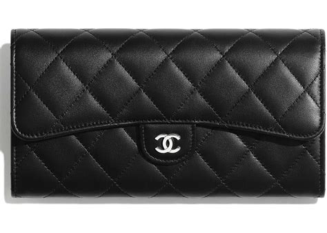 Chanel Classic Flap Wallet Quilted Long Black in Lambskin with Silver-tone