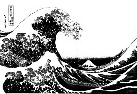 A4 Japanese Wall B&W Art Print The Great Wave Off Kanagawa Katsushika ...