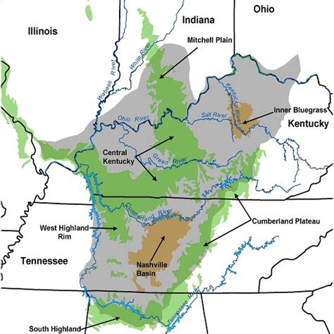 Study area showing the Cincinnati Arch and the Pennyroyal Plateau and ...