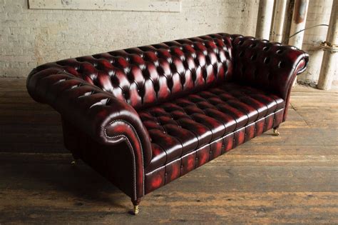 Vintage leather Chesterfield 3 seater sofa. Oxblood red Antique leather ...