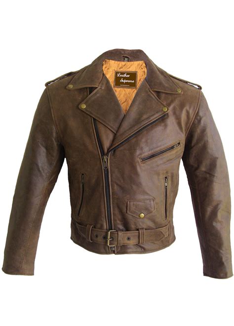 Mens Classic Brown Concealed Carry Buffalo Hide Leather Motorcycle Jacket – Leather Supreme