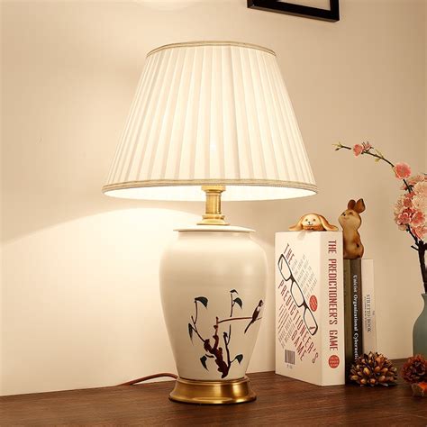 copper Chinese style hand painted ceramic table lamp modern bedroom bedside decorative lamps ...